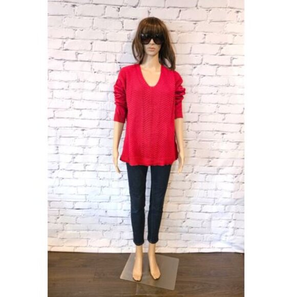 CHAPS, Vibrant red v-neck 100% cotton sweater - Picture 4 of 14